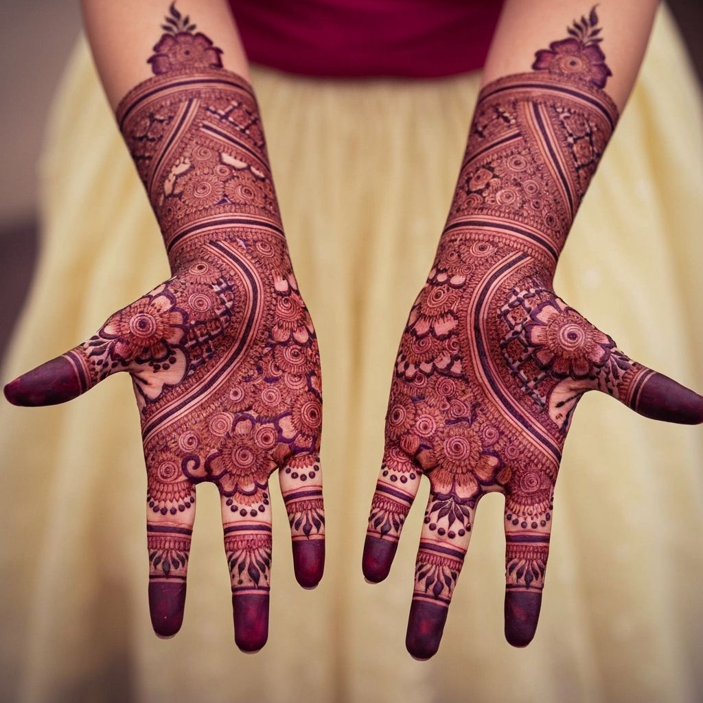 Full bridal mehndi design on hands and arms